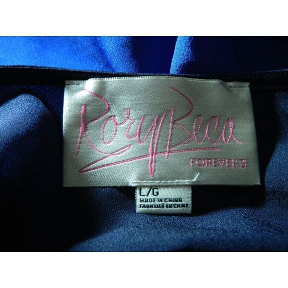 Rory Beca Forever 21 Blouse Size Large Blue Black Colorblock Peplum Open Back - Picture 6 of 7